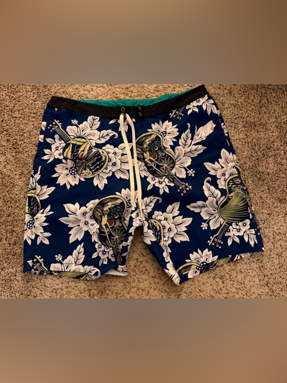 Tommy Bahama Navy Floral & Guitar Print Board Shorts